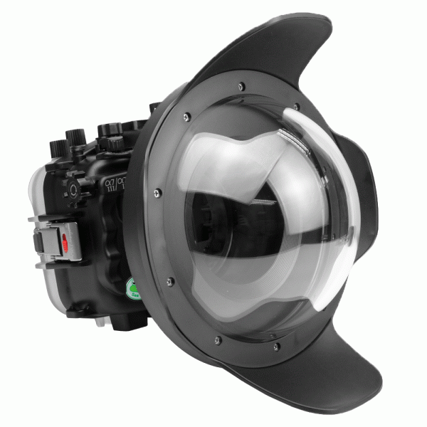 Sea Frogs Salted Line Series Sony A7III   A7RIII 40M 130FT Waterproof camera housing with 8  Dome port V.8. Black For Sale